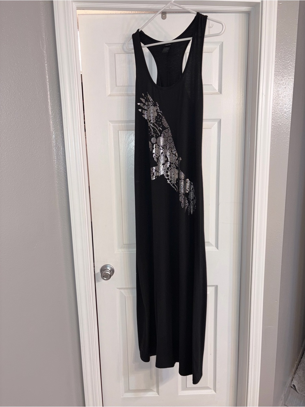 Rue21 Black Maxi Dress with Silver bird Graphic Accent